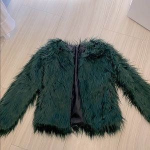 Green faux fur jacket.